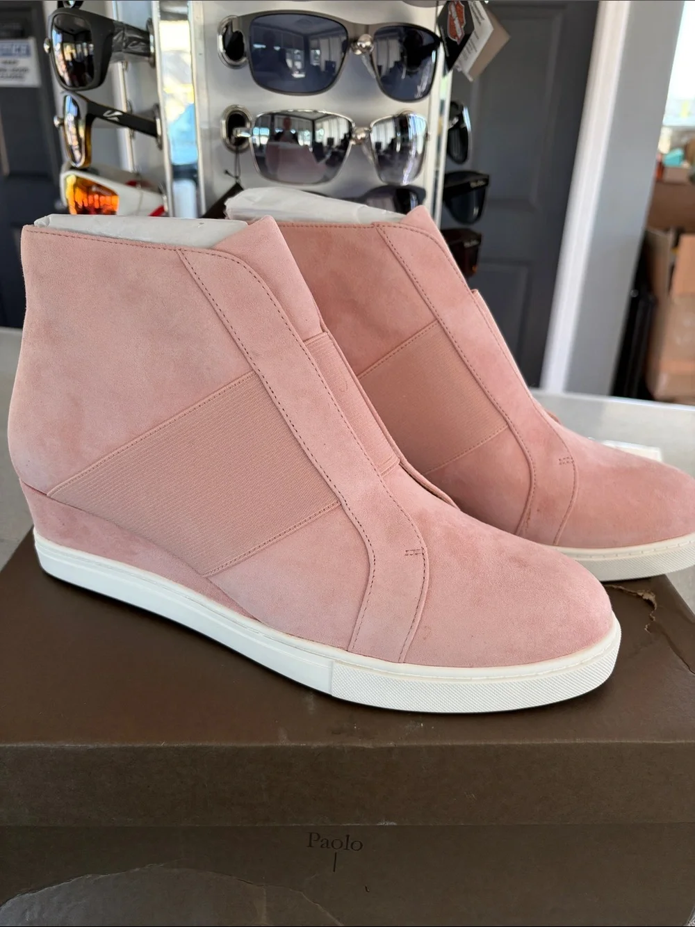 Paolo Blush Pink Suede Wedge Sneaker Boot